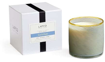 LAFCO New York Signature Candle, Sea & Dune - 15.5 oz - 90-Hour Burn Time - Reusable, Hand Blown Glass Vessel - Made in The USA