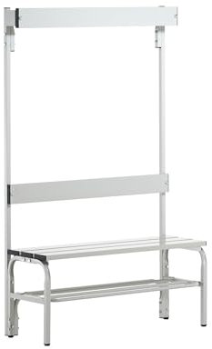 Sypro | Umkleidebank aus Edelstahl | HxT 1650 x 375 mm | Länge 1015 mm | 3 Haken | lichtgrau | Schuhrost