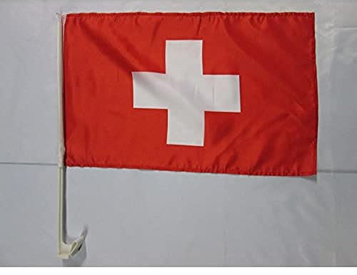 AZ FLAG - Drapeau Suisse Pour Décoration Voiture Avec Attaches En PVC Et Système d'Accroche - Car Flag Helvétique - 100% Polyester - 50g - 45x30 cm