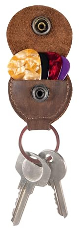 Hide & Drink, Guitar Pick Holder with Ring, Key Organizer, Keychain for Guitar Players, Full Grain Leather, Handmade, Bourbon Brown