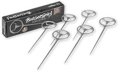 MOESTA-BBQ 10402 BurgerSpieß 6er Set Silber aus 100% Edelstahl - Servier-Spieß für Hamburger, Häppchen und Fingerfood
