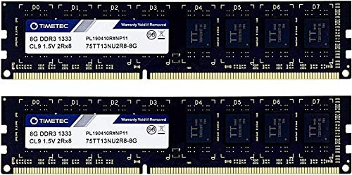Timetec 16GB KIT(2x8GB) DDR3/DDR3L 1333MHz PC3-10600 Non-ECC Ungepuffert 1,5V / 1,35V CL9 2Rx8 Dual Rank 240 Pin UDIMM PC-Desktop-Computer-Speicher RAM-Modul-Upgrade
