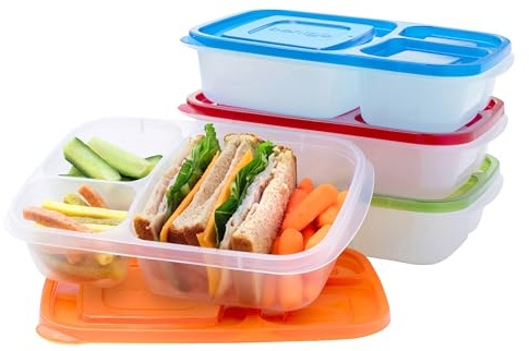 Bentgo Easyboxes - Original Stackable Lunch Boxes - Reusable 3-Compartment Food Containers for Kids and Adults - Bento Lunch Box for Meal Prep, School, & Work - BPA Free, Set of 4 (Classic)