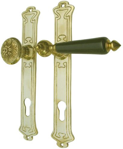 Wohnungstür Beschlag Jugendstil Art Deco Messing poliert #29-3-MS-72