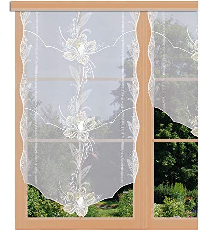 artex deko Scheibenhänger Blüte in Beige echtes Plauener Spitzen Bistro | Flächengardine Scheibengardine (Höhe x Breite 92 x 50 cm)