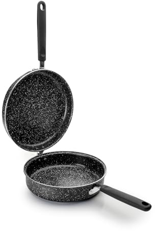 IBILI - Sarten doble para tortilla patatas natura, 24 cms, Aluminio, Antiadherente estilo piedra, Apto para induccion, voltea tortuilla.