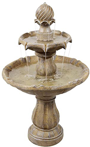 Sunnydaze 35 Solar 2-Tier Outdoor Water Fountain - Outdoor Water Fountain with Battery Backup and Pump - Earth