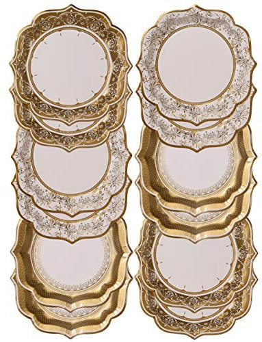 Talking Tables Party Porcelain Or Assiettes en Papier Moyens dans 3 Designs 12Pk, Carton, 20cm x 20cm