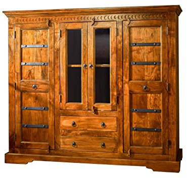 MASSIVMOEBEL24.DE | Oxford Highboard Akazie, Farbe:Hellbraun lackiert, Größe:160x50x142 cm (BxTxH)