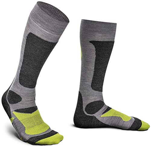 Piarini 2 Paar Unisex Skisocken Skistrumpf Herren Damen Wintersport Snowboard atmungsaktive Knie-Strümpfe Grau-Grün Gr.39-42
