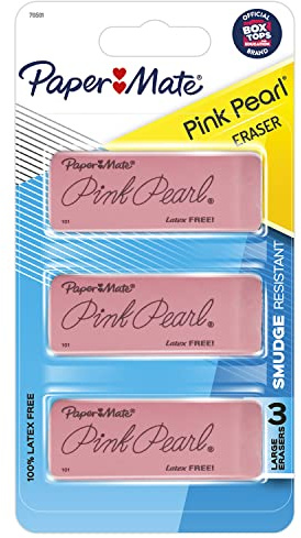 Paper Mate Pink Pearl Erasers, Large, 3 Count