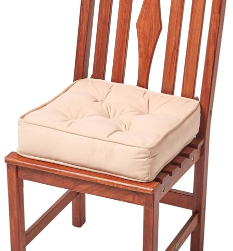 Homescapes Dickes Sitzkissen beige, Stuhlkissen 40x40 cm mit Bändern, Sitzerhöhung 10 cm, Matratzenkissen mit Baumwollbezug