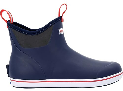 Xtratuf 6” Men’s Ankle Deck Boot - Size 12, Navy Red - Lightweight, 100% Waterproof Rubber Footwear - Non-Marking, Slip-Resistant Outsole - Moisture-Wicking Liner