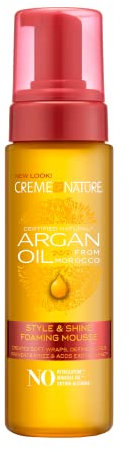 Creme of Nature Argan Oil, Mousse Coiffante à l’Huile d’Argan du Maroc, Mousse Cheveux Bouclés, Frisés et Crépus, Produit Coiffant Brillance et Hydratation, Sans Rinçage, Produit Cheveux - 207ml