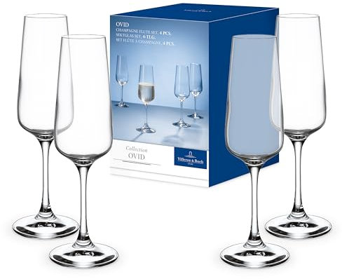 Villeroy & Boch – Ovid Sektglas Set 4 Teilig, Spülmaschinenfest, Sektgläser Set 4 Stück, Für Sekt, Schaumwein, Prosecco Und Champagner, Sektflöte, Kristallglas