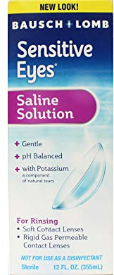 Sensitive Eyes Saline Solution from Bausch & Lomb, for Soft Contact & Gas Permeable Lenses, Saline Solution with Potassium, 12 Fl Oz (355 mL) - 2 Pack
