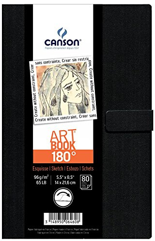 Canson 180 Degree Art Book Paper Pad, Hardbound Sketchbook, 5.5x8.5 inches, 80 Sheets (65lb/96g) - Artist Paper for Adults and Students