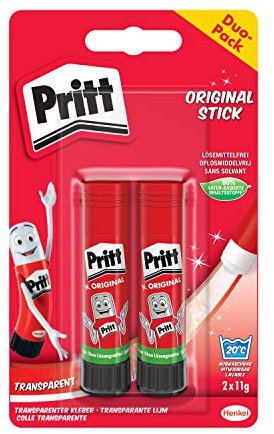 Pritt 1504209 Klebestift, sicherer und kinderfreundlicher Kleber für Kunst und Bastelarbeiten, starker Klebstoff für Schule & Bürobedarf, 2x11g Pritt Stift