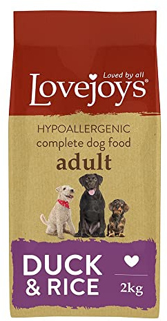 Lovejoys Complete Dry Dog Food Hypoallergenic Recipe, Duck & Rice, 2kg - Wheat-Free Dried Dog Biscuits and Sensitive Dog Food Dry