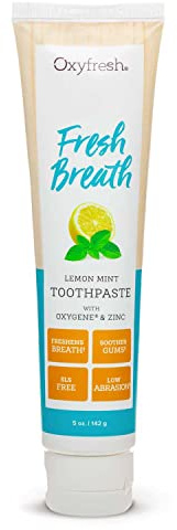 Oxyfresh Maximum Fresh Breath Lemon Mint Toothpaste - Clean Teeth & Fresh Breath - Natural Essential Oils & Natural Xylitol to Help Fight Tartar - SLS & Fluoride Free - 5 oz