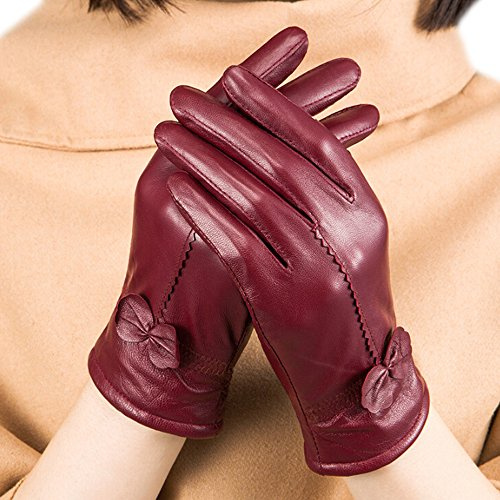 Gants de luxe Fletion - En cuir d'agneau - Avec doublure en polaire - Pour femme - Rouge - One Size