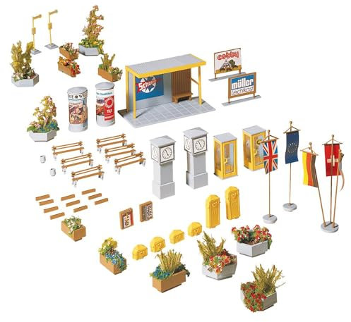 FALLER Stadtausschmückung Modellbausatz mit 117 Einzelteilen I Modelleisenbahn Zubehör H0 I Modelleisenbahn H0 Zubehör für Stadtausschmückungen