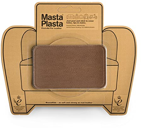 Leather Repair Patch Self Adhesive for Sofa, Car Seat – Tan 10×6cm | The original all‑in‑one leather repair kit by MastaPlasta – upholstery‑quality, made in the UK; no tools needed