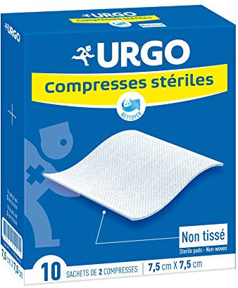 Urgo - Compresses stériles - Non tissées - Boîte de 10 sachets de 2 compresses - 7,5cm x 7,5cm