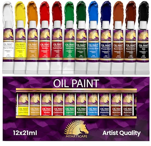 Myartscape Oil Paint Set - 21ml x 12 Tubes - Artist Quality - Lightfast - Heavy Body - Highly Pigmented Oil-based Colors - Excellent Coverage - Professional Painting Supplies
