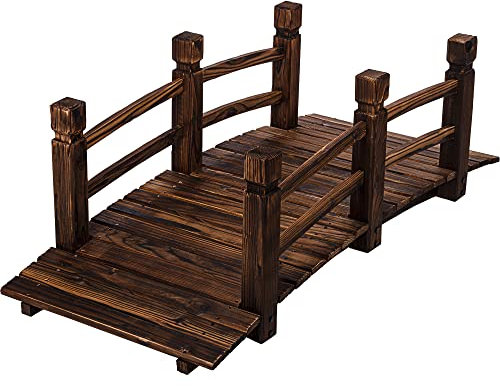 STILISTA Holzbrücke mit Geländer 150 x 65 x 53 cm, geölt, belastbar bis 150 kg, Farbwahl, Dunkel-braun