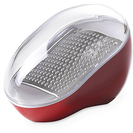 Omada Design Käsereibe aus Kunststoff mit abnehmbarer Edelstahlklinge und Frischhaltedeckel, Made in Italy, 14x9x9,5 cm, geeignet für den Geschirrspüler, Trendy Linie, Rote Farbe