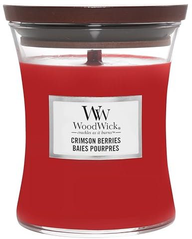 WoodWick Candela profumata con stoppino scoppiettante | Candela a clessidra piccola Bacche viola | Fino a 20 ore di combustione | Regali perfetti per le donne