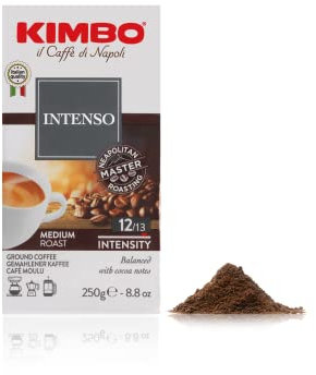 Kimbo Coffee Intenso Ground Coffee 250g | Italian Ground Medium Roast | Full Body, Traditional Naples Blend | Arabica Grind | Roasted in Naples, Italy