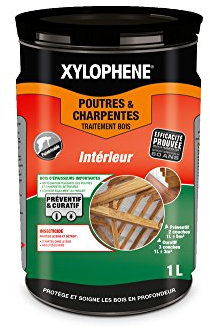 XYLOPHENE - Traitement Poutres & Charpentes - Traite les Bois de Charpente - Anti Insectes et Anti Termites - Traitement préventif et curatif - Séchage Rapide - Prêt à l'Emploi - 1L - Incolore
