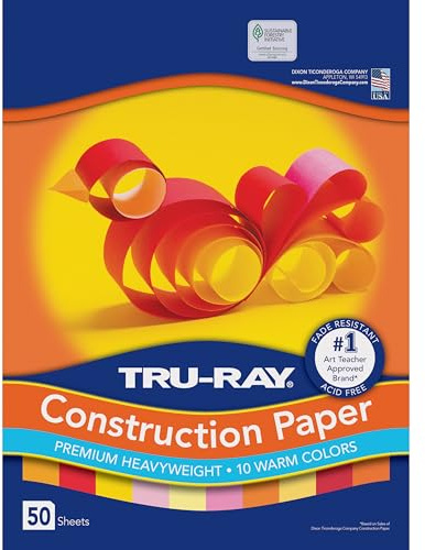Tru-Ray Heavyweight Construction Paper, Warm Assorted Colors, 9 x 12, 50 Sheets,102947
