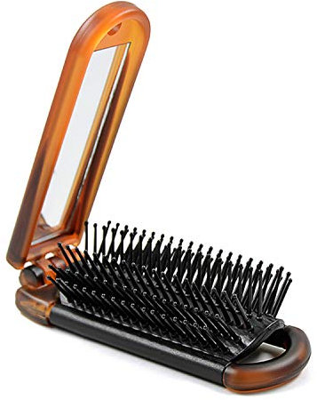 Ancable Folding Hair Brush with Mirror Compact Pocket Size for Travel Car Gym Bag Purse