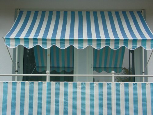 Angerer Freizeitmöbel GmbH Klemmmarkise Standard - Markise für Sonnenschutz - Montage ohne Bohren und Dübeln - ideale Balkonmarkise für Mietwohnungen (Blau-Weiß, 250 cm)