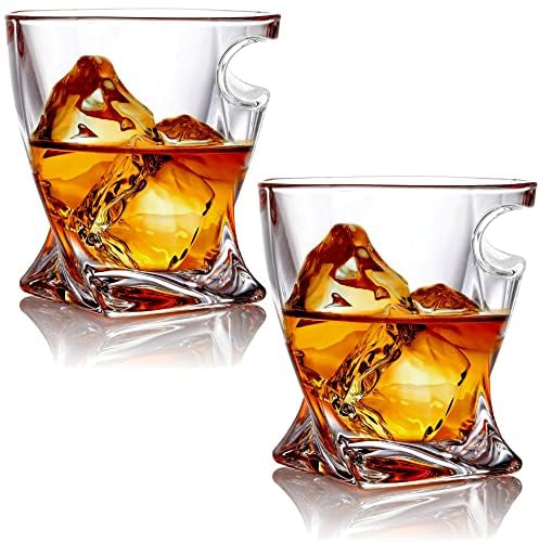Bezrat Whiskey Glasses set of 2 - Crystal Old Fashioned Rock Glass Scotch Bourbon and Spirits 10 Ounce Liqueur Tumbler with Side Rest