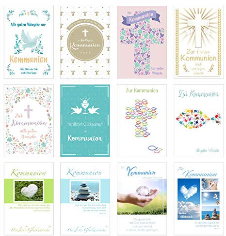 Edition Seidel Set 24 Premium Kommunionskarten mit Umschlag (Doppelkarten/Klappkarten mit Briefumschlag) Karte Postkarte Kommunion (12 x 2 Karten)