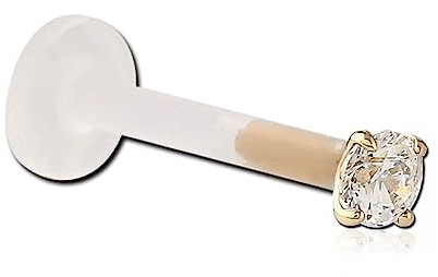 Inoki - Micro labret Bioflex Cristal 2.5mm griffé plaqué or 18k - Tige 1.2 mm, Long. int. 8 mm, Élém. 2.5 mm