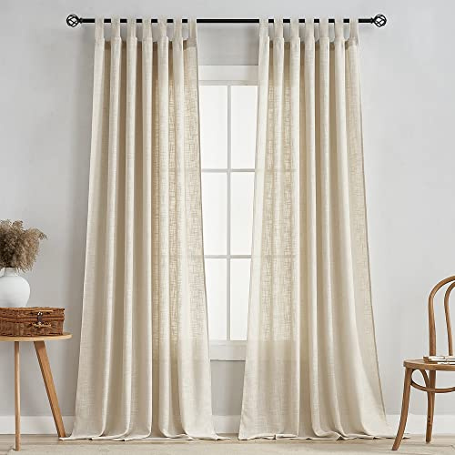 VOILYBIRD Lot de 2 Rideaux Semi-Transparents en Lin avec Pattes filtrant la lumière pour Salon 132 x 213 cm de Long, Beige
