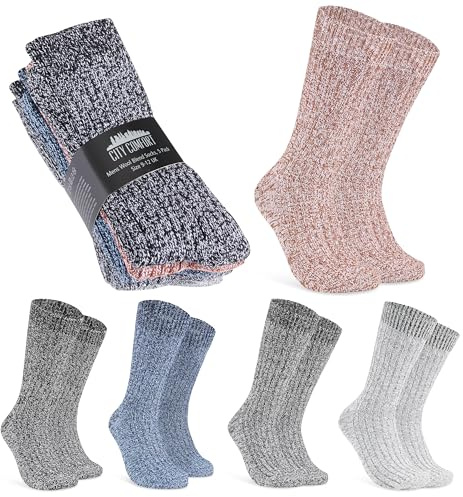CityComfort Mens Socks Pack of 5 or 2 Soft Warm Ankle Socks for Men Teenagers Size 6-12 Wool Socks Winter Walking Work Socks Gifts for Him