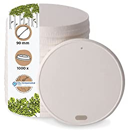 BIOZOYG Couvercle en papier avec bec I Couvercle pour café à emporter Ø 90 mm blanc I Pour gobelets à café en papier I Biodégradable et compostable I Couvercle avec ouverture I 1000 pièces