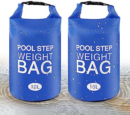 Lot de 2 poids universels en PVC 250D étanches pour échelle de piscine, 10 l, sans rupture hors sol, sacs de sable, poids pliables pour marches de piscine, remplissage facile et rapide