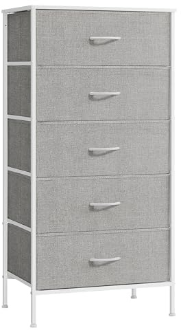 SONGMICS Kommode mit 5 Schubladen, Aufbewahrungsschrank mit 5 Stoff-Schubladen, 40 x 60 x 120 cm, modern, weiß-hellgrau LTS815W01