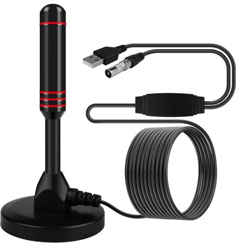 Vegena DVBT/DVBT2 Antenne - Zimmerantenne für Fernseher, HD TV Antenne Mit Magnetfuß 5M Verlängerungskabel, Digitale Teleskopantenne 360° Empfang für DTMB, ISDB, DVB-T2, DMB-T