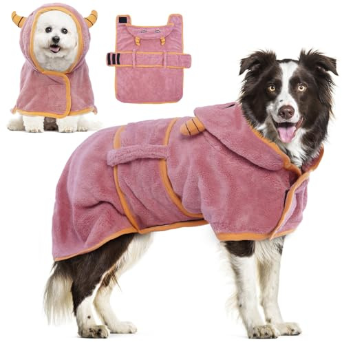 DENTRUN Dog Robes for After Bath - Super Absorbent & Fast Drying Coat with Hood, Bathrobe Beach Essentials, Bath Towels for Drying Dogs Medium, Bath/Beach/Swimming Quick Dry Towel Robe