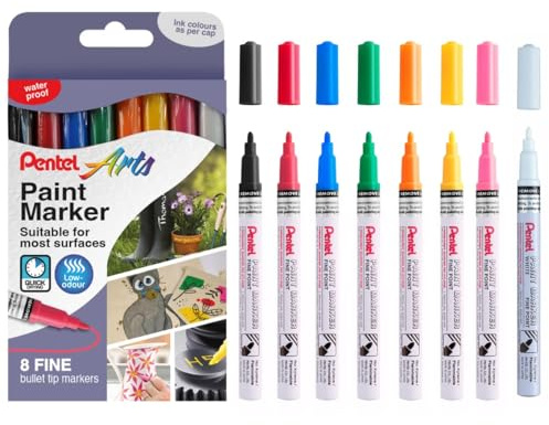 Pentel MSP10 Paint Marker Wallet, Fine 2.9mm Bullet Tip, Standard Colours (8 Marker Pens)