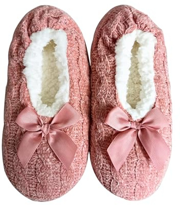 Warmiray Fuzzy Slipper Socks for Women , Women's Non Slip Soft Sole House Slippers(Chrysanthemum Powder, M,7,Numeric Range,8)