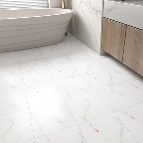 LaCheery Pavimento PVC Adesivo Effetto Marmo Bianco Mattonelle Adesive Cucina Pavimento 18 Pezzo 30cm x 30cm Couverture 1.62㎡ Rivestimento Pavimenti Autoadesivo per Caravan Salotto Antigraffio